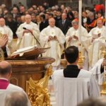 Chanting the Gospel in the presence of the pope
