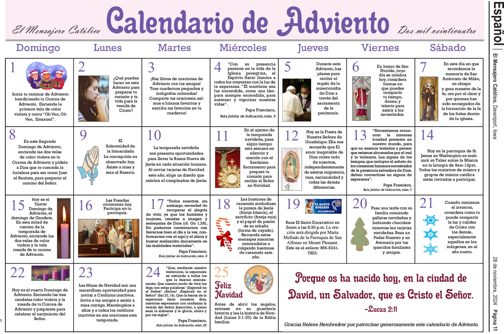 Advent Calendar 2024/ 2024 Calendario de Adviento The Catholic Messenger